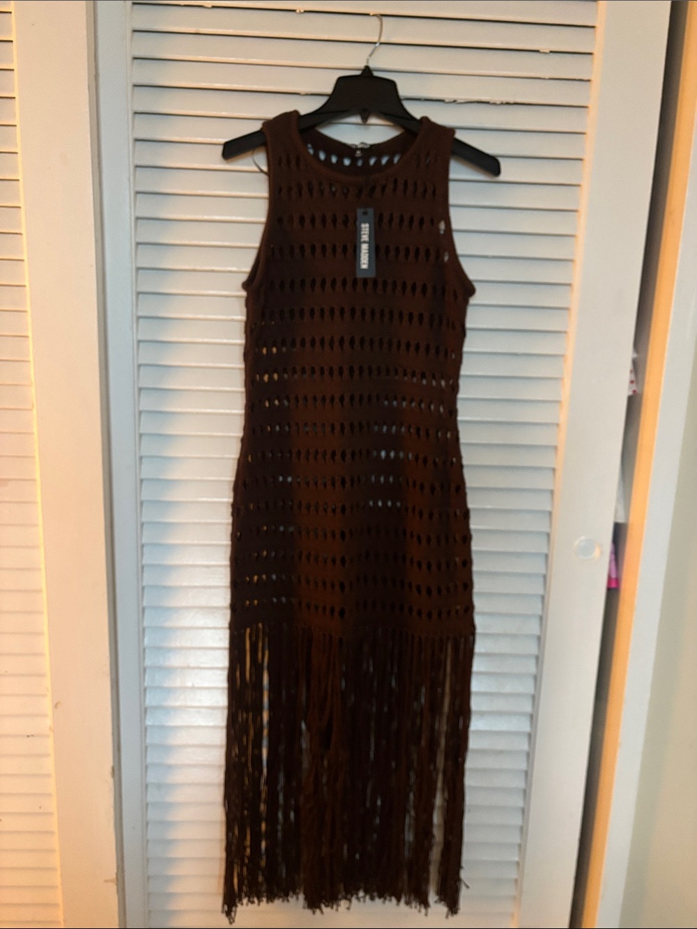 Steve Madden Brown Sleeveless Crochet Fringe Maxi Dress Beach Cover up